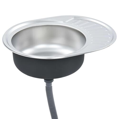 Køkkenvask med strainer og vandlås oval rustfrit stål