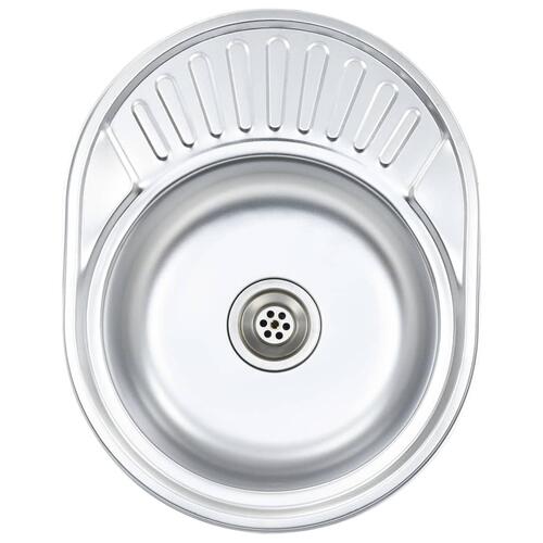Køkkenvask med strainer og vandlås oval rustfrit stål