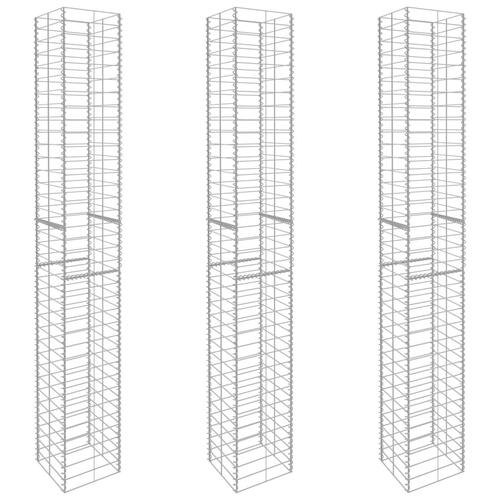 Gabionkurve 3 stk. 25 x 25 x 197 cm galvaniseret stål