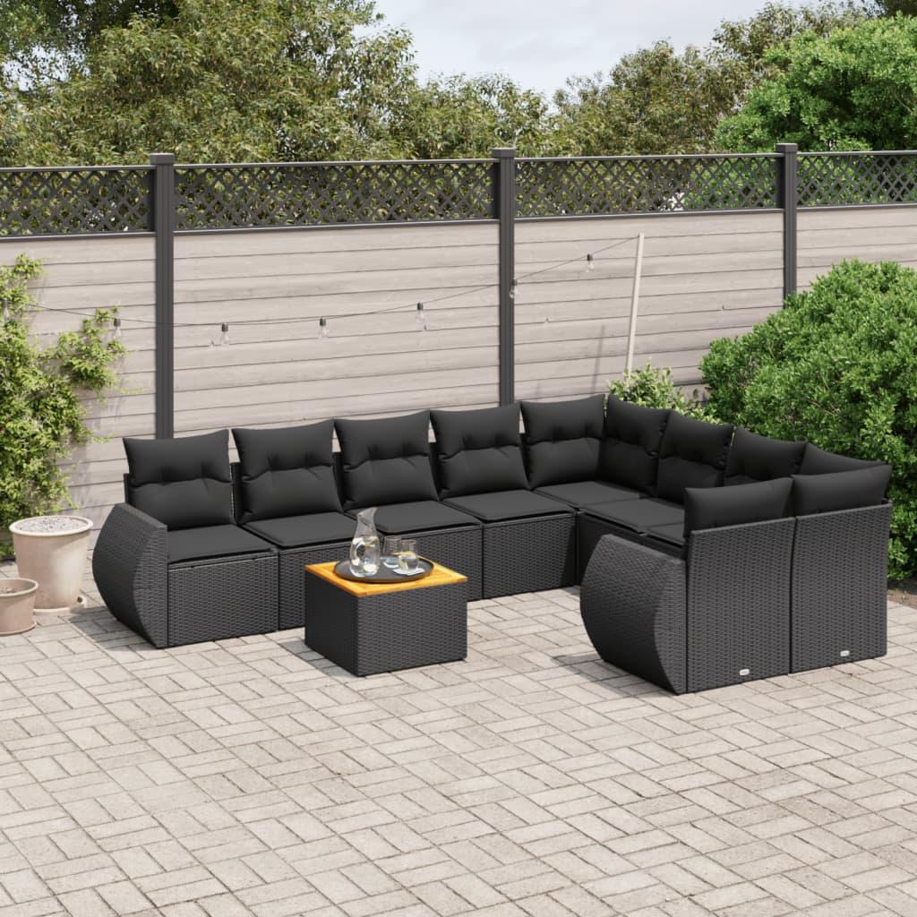 Sofasæt til haven 9 dele med hynder polyrattan sort
