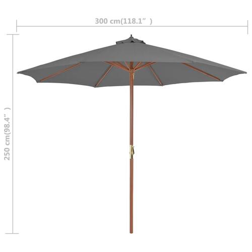 Udendørs parasol med træstang 300 cm antracitgrå
