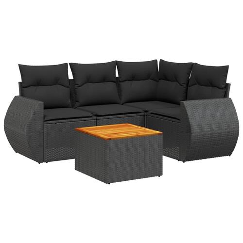 Sofasæt til haven 5 dele med hynder polyrattan sort