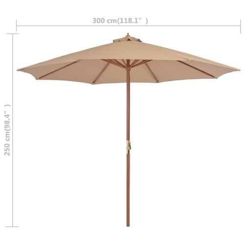 Udendørs parasol med træstang 300 cm gråbrun