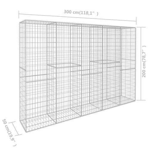 Gabionvæg med dæksler galvaniseret stål 300 x 50 x 200 cm