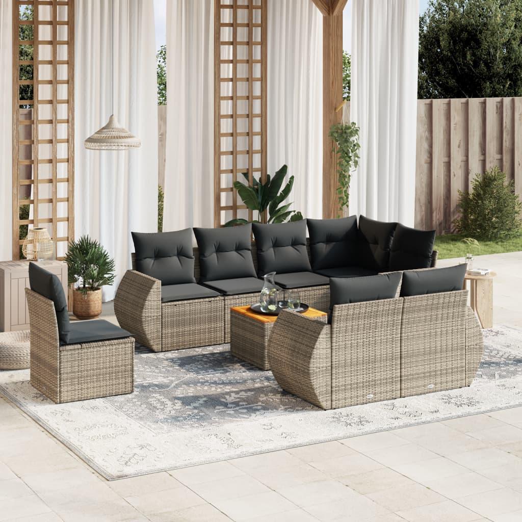 Sofasæt til haven 9 dele med hynder polyrattan grå