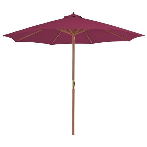 Udendørs parasol med træstang 300 cm bordeauxrød