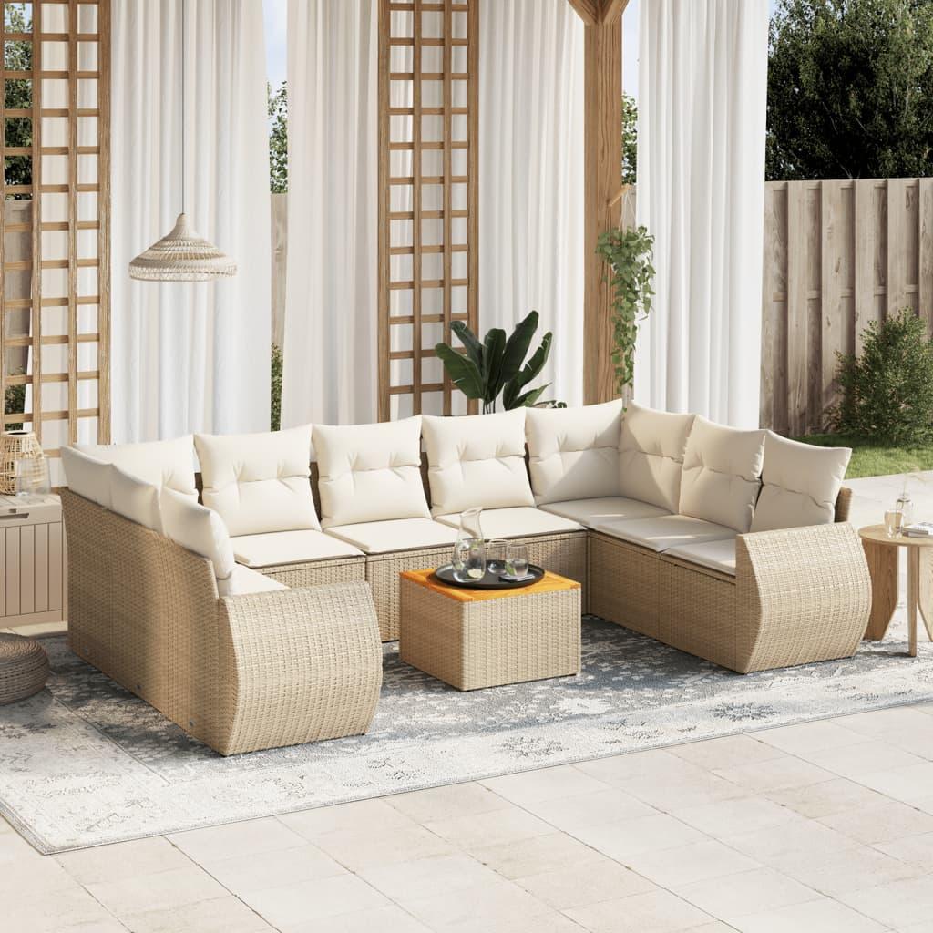 Sofasæt til haven 10 dele med hynder polyrattan beige