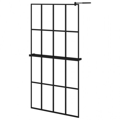 Brusevæg med hylde 100x195 cm sikkerhedsglas og aluminium sort