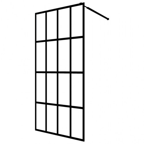 Brusevæg med hylde 100x195 cm sikkerhedsglas og aluminium sort