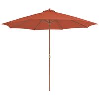 Udendørs parasol med træstang 300 cm terracottafarvet