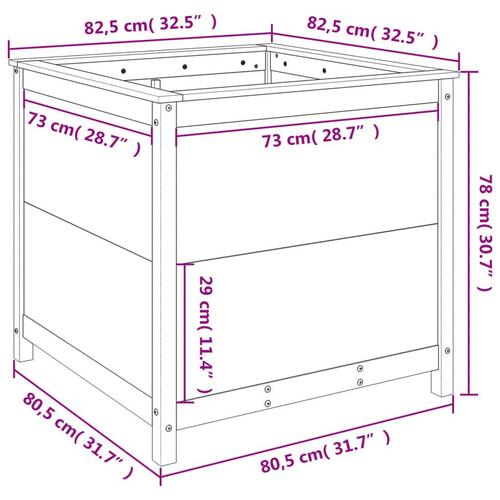 Plantekasse 82,5x82,5x78 cm massivt fyrretræ grå