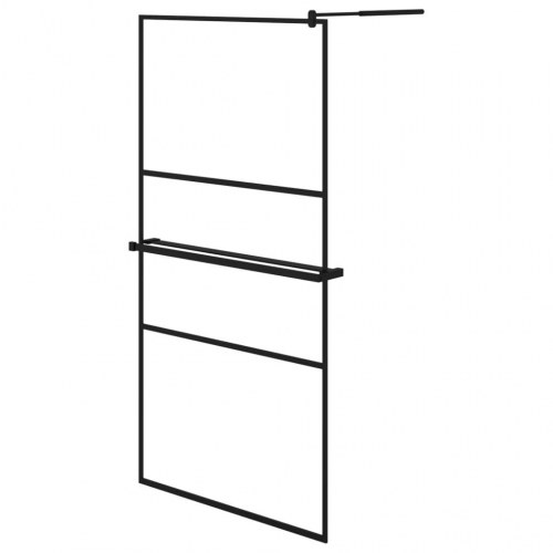 Brusevæg med hylde 100x195 cm sikkerhedsglas og aluminium sort
