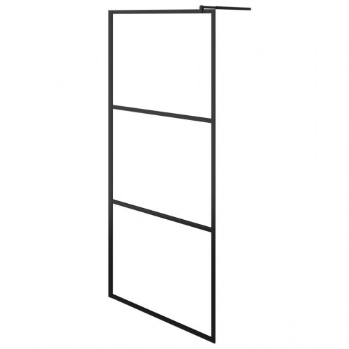 Brusevæg med hylde 100x195 cm sikkerhedsglas og aluminium sort