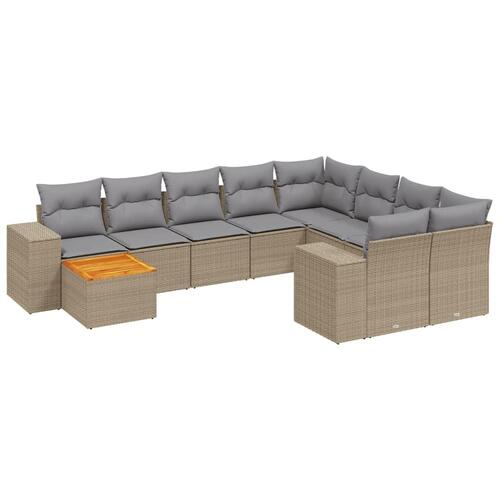 Sofasæt til haven 10 dele med hynder polyrattan beige