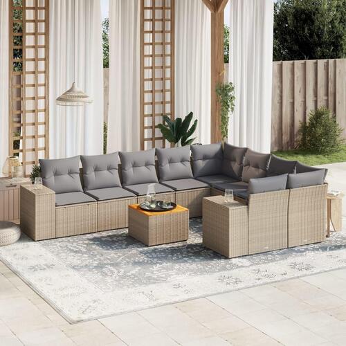 Sofasæt til haven 10 dele med hynder polyrattan beige