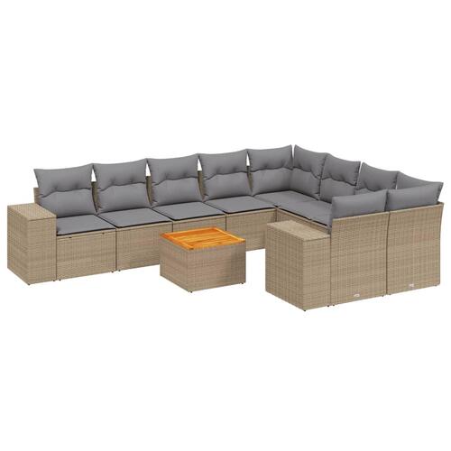 Sofasæt til haven 10 dele med hynder polyrattan beige