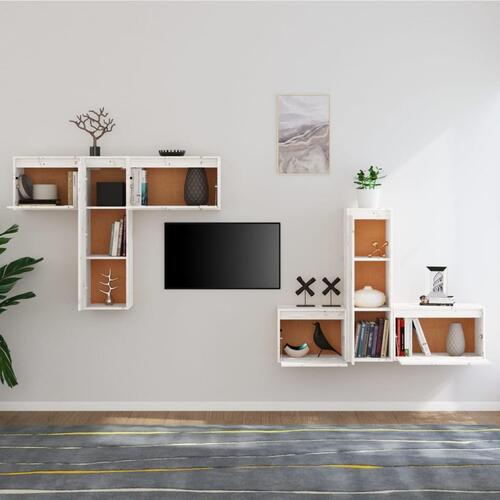 Tv-skabe 6 dele massivt fyrretræ hvid