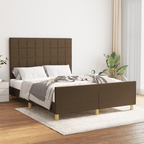 Sengeramme med sengegavl 140x190 cm - stof, mørkebrun