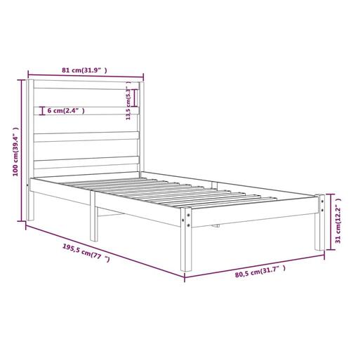 Sengeramme 75x190 cm Small Single massivt træ hvid