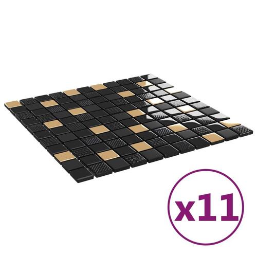 Selvklæbende mosaikfliser 11 stk. 30x30 cm glas sort og guld