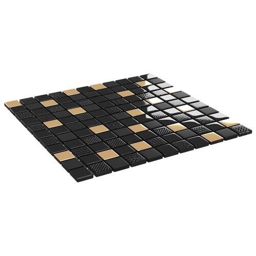 Selvklæbende mosaikfliser 11 stk. 30x30 cm glas sort og guld