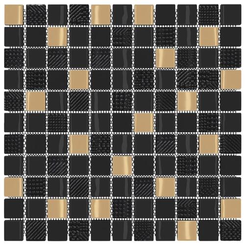 Selvklæbende mosaikfliser 11 stk. 30x30 cm glas sort og guld