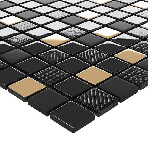 Selvklæbende mosaikfliser 11 stk. 30x30 cm glas sort og guld