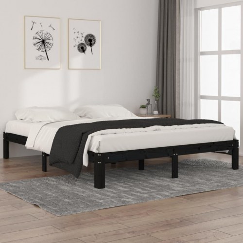 Sengeramme 160x200 cm massivt fyrretræ sort