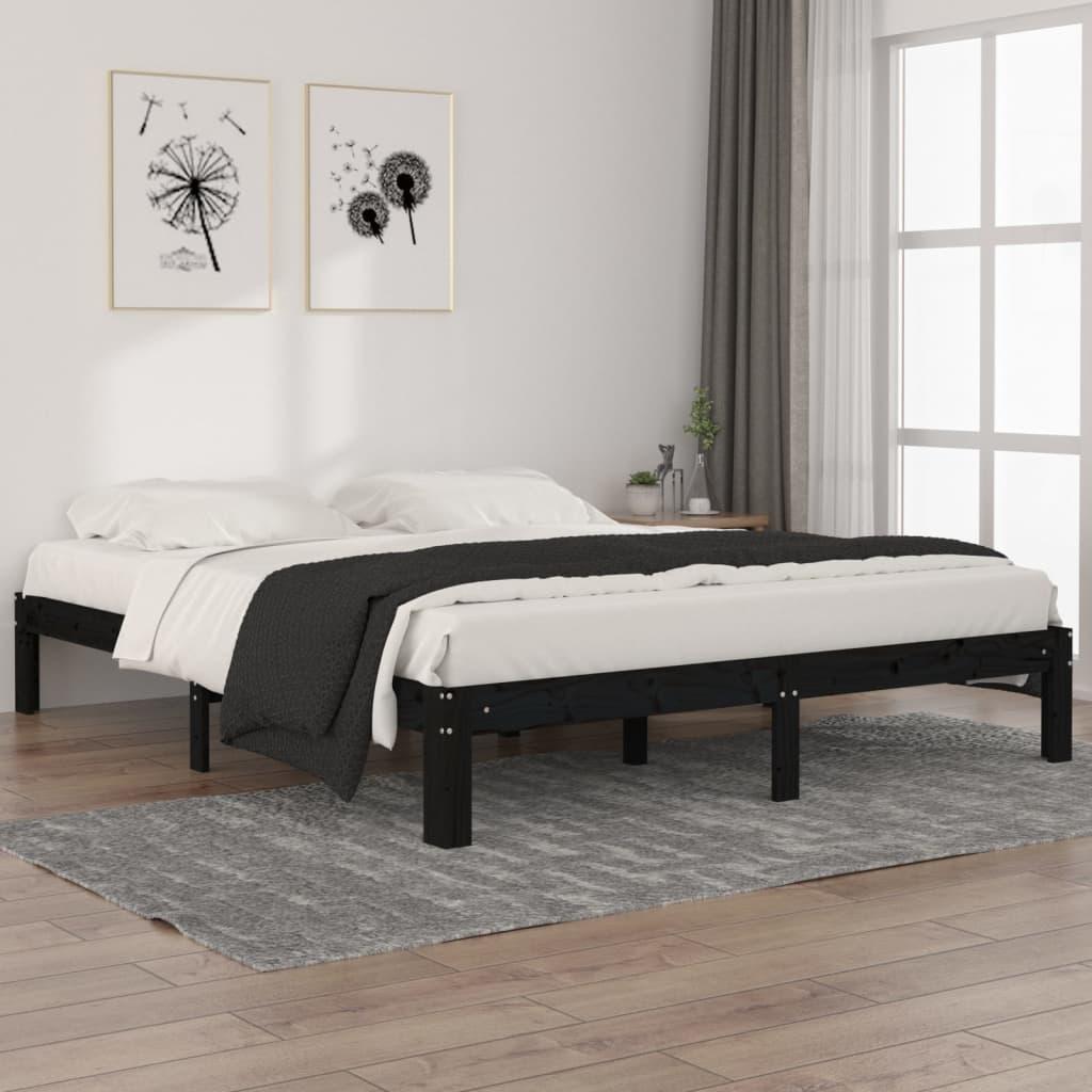 Sengeramme 160x200 cm massivt fyrretræ sort