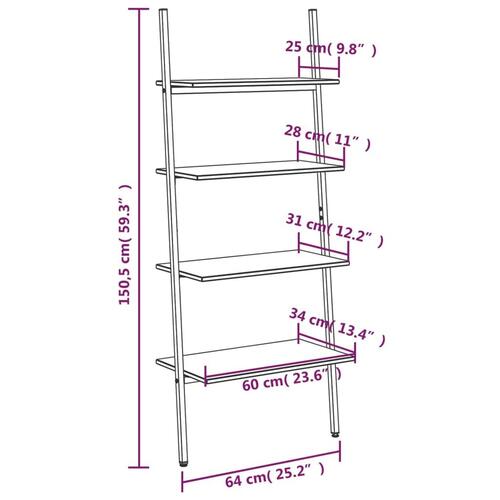 Stigereol med 4 hylder 64x34x150,5 cm lysebrun og sort