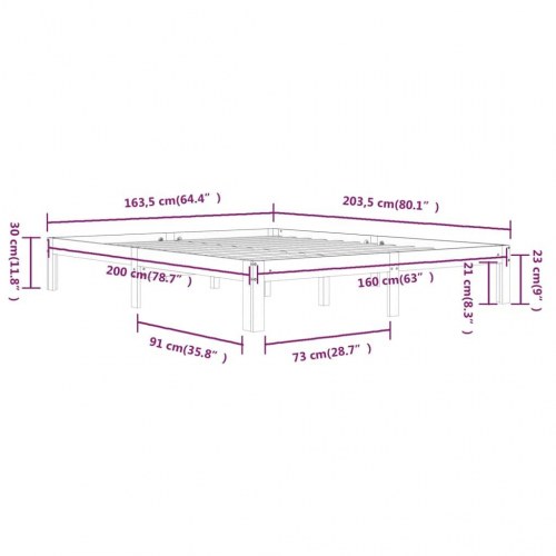 Sengeramme 160x200 cm massivt fyrretræ sort