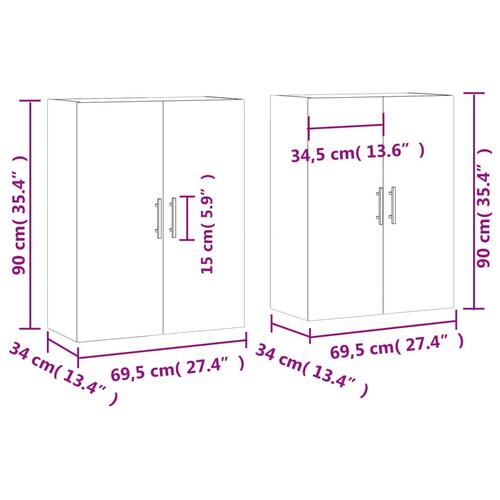 Vægskabe 2 stk. 69,5x34x90 cm røget sonoma-eg