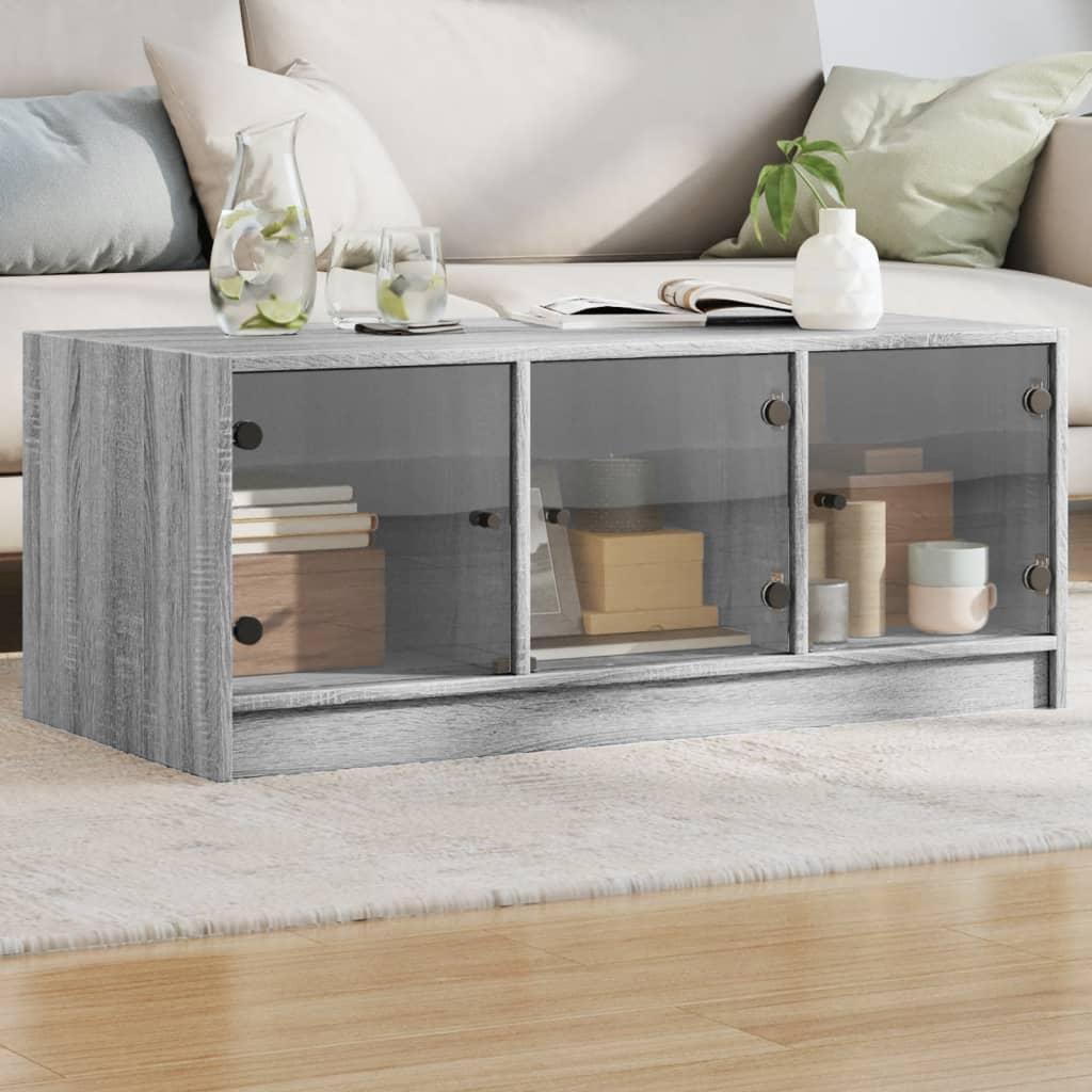 Sofabord med glaslåger 102x50x42 cm grå sonoma-eg