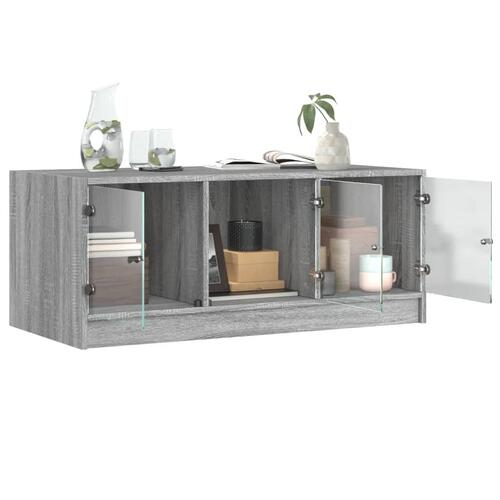 Sofabord med glaslåger 102x50x42 cm grå sonoma-eg