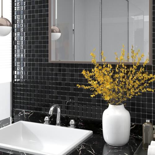 Selvklæbende mosaikfliser 11 stk. 30x30 cm glas skinnende sort