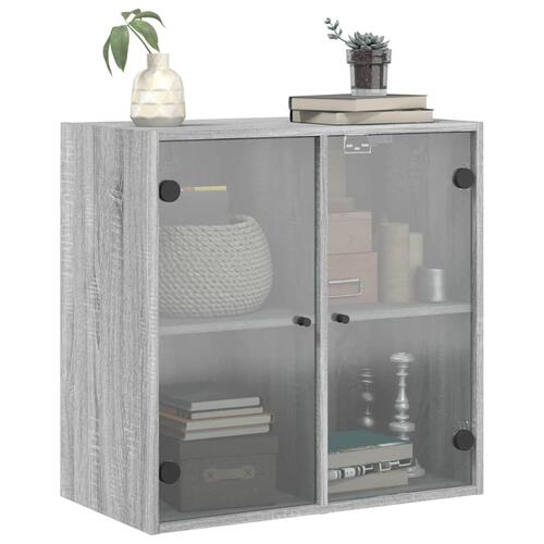 Skab med glaslåger 68x37x68,5 cm grå sonoma-eg