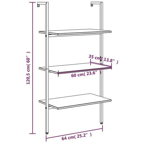 Stigereol med 3 hylder 64x35x120,5 cm mørkebrun og sort
