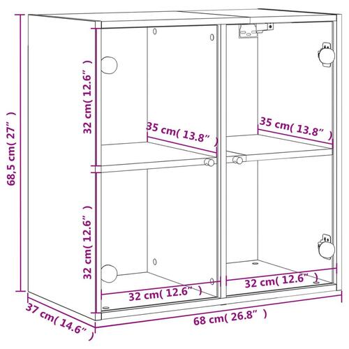 Skab med glaslåger 68x37x68,5 cm grå sonoma-eg