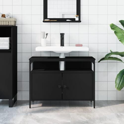 Underskab til håndvask 80x30x60 cm konstrueret træ sort