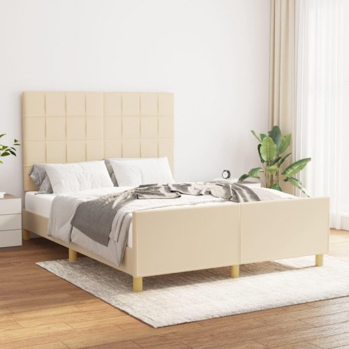 Sengeramme med sengegavl 140x190 cm - stof, cremefarvet
