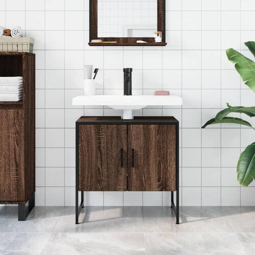 Underskab til håndvask 60x33x60 cm konstrueret træ brunt eg