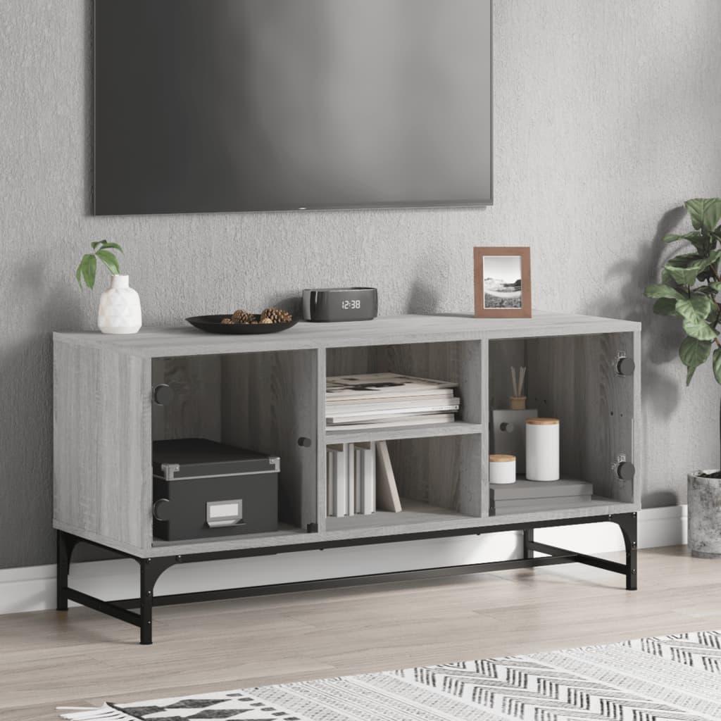 Skab med glaslåger 102x37x50 cm grå sonoma-eg