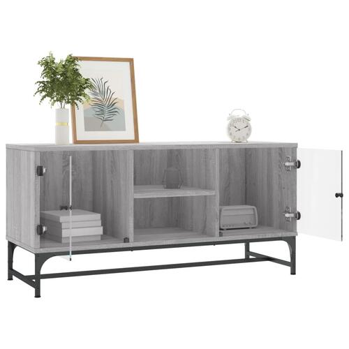 Skab med glaslåger 102x37x50 cm grå sonoma-eg
