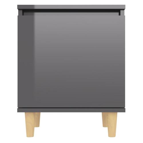 Sengebord m. massive træben 40x30x50 cm grå højglans