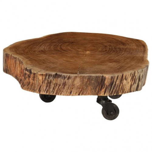 Sofabord i massivt akacietræ med hjul - 60 × 55 × 25 cm