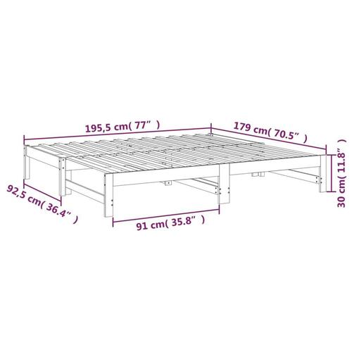 Daybed med udtræk 2x(90x190) cm massivt fyrretræ grå