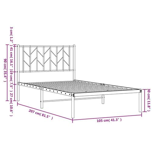 Sengeramme med sengegavl 100x200 cm metal sort