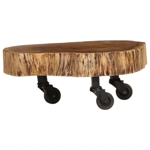 Sofabord i massivt akacietræ med hjul - 60 × 55 × 25 cm
