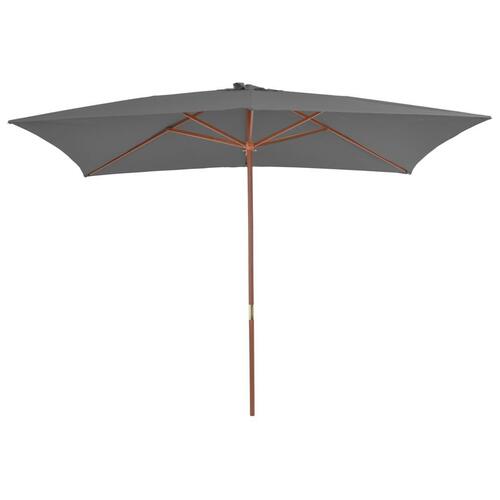 Udendørs parasol med træstang 200 x 300 cm antracitgrå