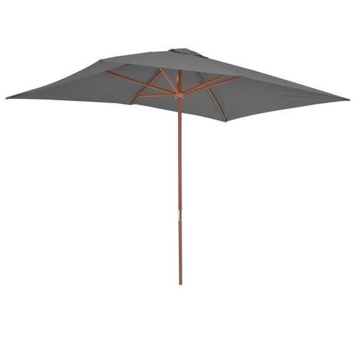 Udendørs parasol med træstang 200 x 300 cm antracitgrå